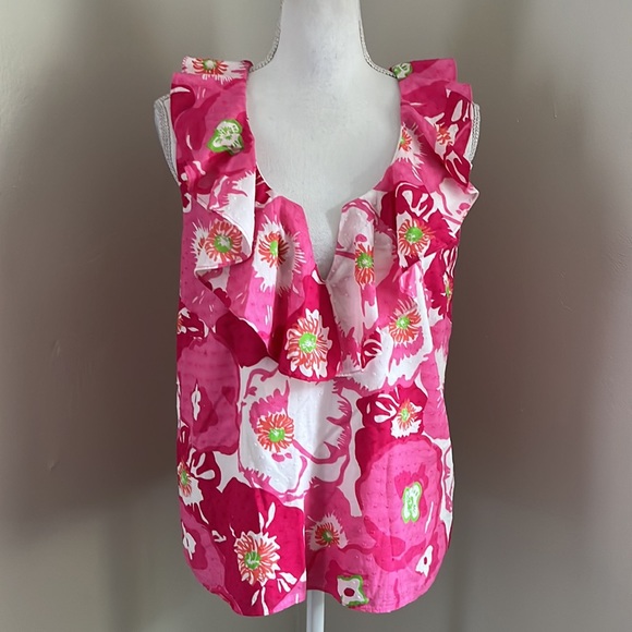 LILLY PULITZER Begonias Ruffled Neckline Sleeveless Blouse - Picture 3 of 12
